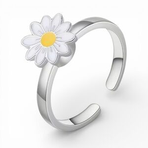 Silver Spinning Daisy Flower Adjustable Fidget Ring NWT